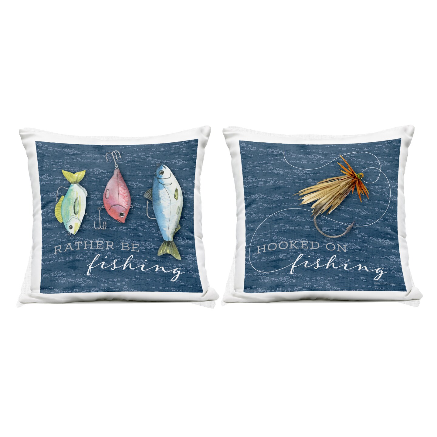 Stupell Industries Gone Fishing Sayings 2 Piece Outdoor Printed Pillow Set, design by Holly Thomas Stein, 18 x 7 x 18