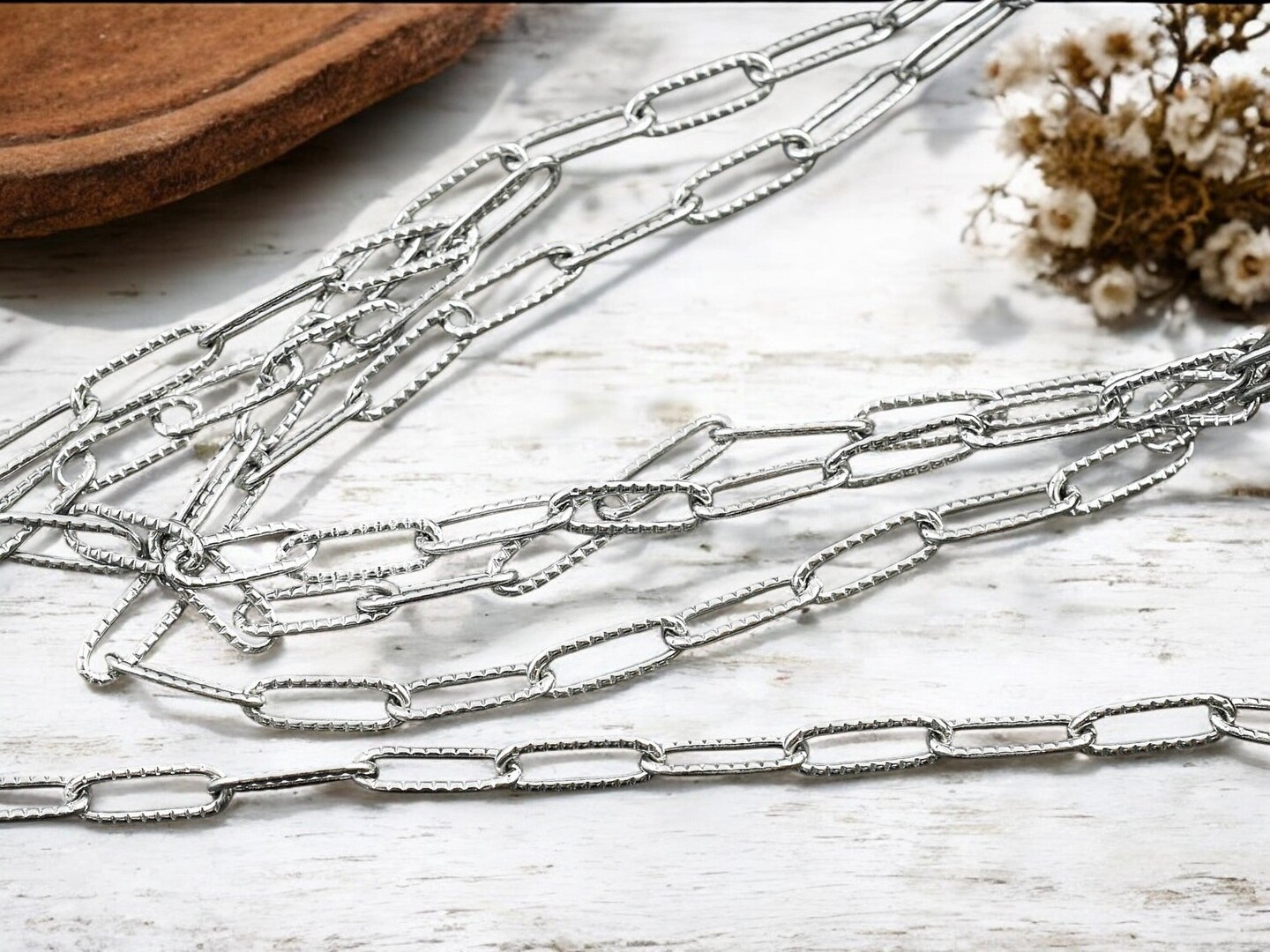 304 Stainless Steel Textured Paperclip Chain 12x4mm (soldered)