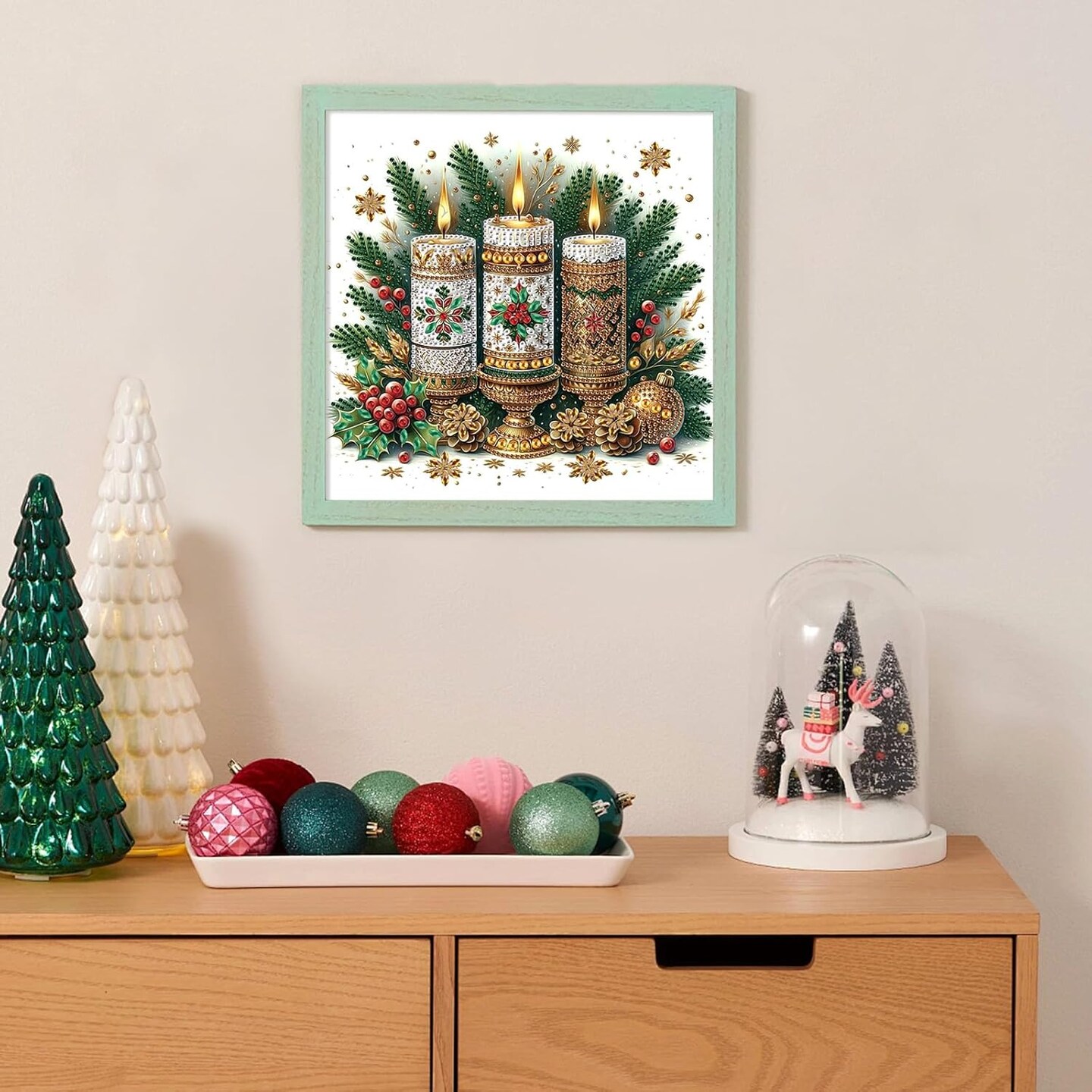 Christmas Candle 5D Special Shape Diamond Painting Kit – DIY Crystal Rhinestone Canvas for Adults, 12×12 Inch, Holiday Wall Decoration & Gift