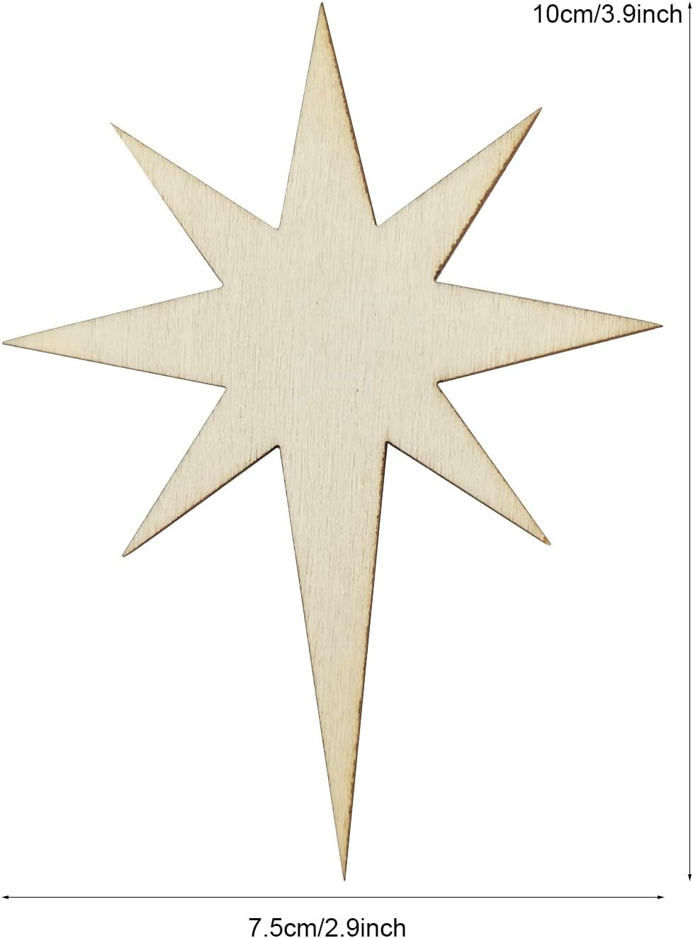 30 Pack 4 Inch Wooden Bethlehem Star Cutouts - Unfinished Wooden Star Hanging Ornaments DIY Craft Gift Tags for Home Party Decoration