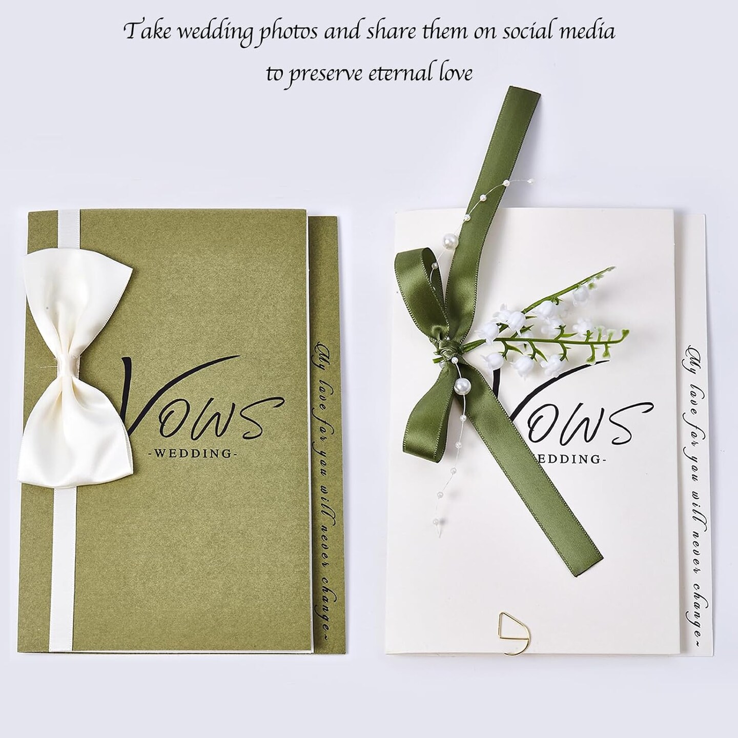 Elegant Wedding Vow Book Set for Bride &#x26; Groom - Green &#x26; White Lined Pages (Modern)
