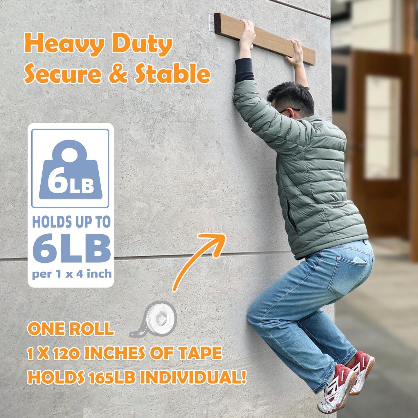 2 Rolls Double Sided Tape Heavy Duty - 240&#x22; x 1.0&#x22; &#x26; 0.5&#x22; - Removable Mounting Tape for Poster Picture Hanging Carpet Strip Rug Wall Outdoor - Clear &#x26; Strong Nano Tape Adhesive Multipurpose - 20 Feet