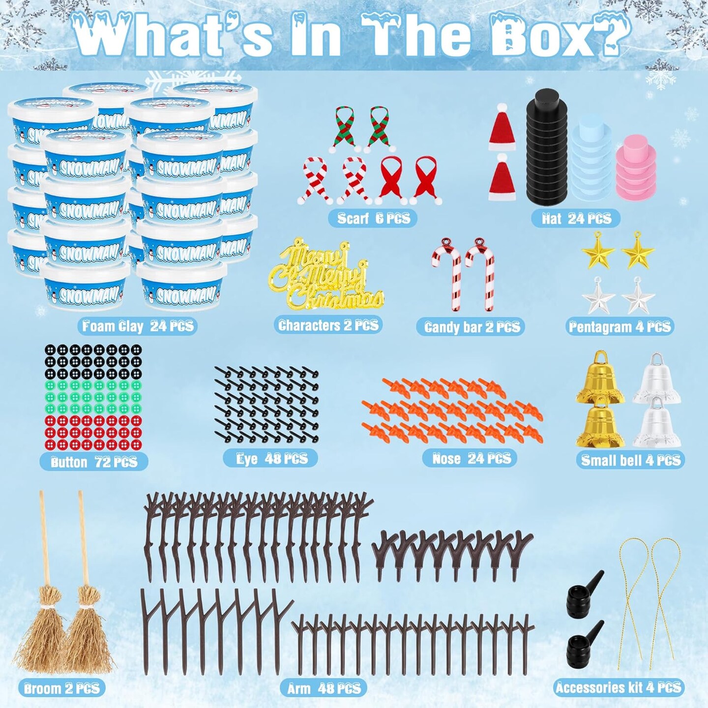 24-Pack Build-a-Snowman Craft Kit – DIY Christmas Snowman Making Set with Air-Dry Clay, Creative Winter Crafts for Kids, School Activities, Indoor Decorations & Holiday Party Fun