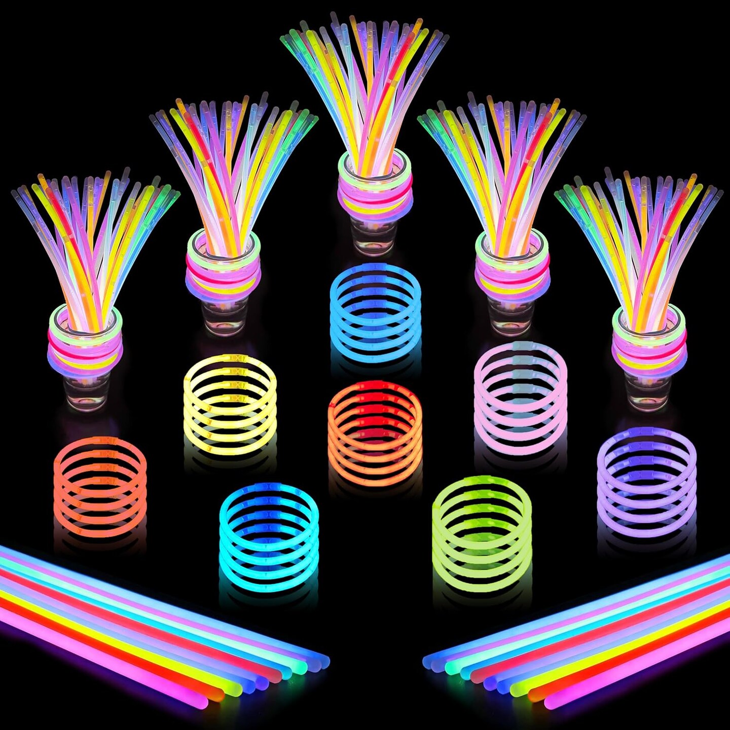 100 Pcs Glow Sticks Bulk Party Pack – 8” Glow in the Dark Party Supplies & Party Favors Pack for Glow Bracelets & Glow Necklaces – 100 Connectors for Christmas, Concerts & Birthdays