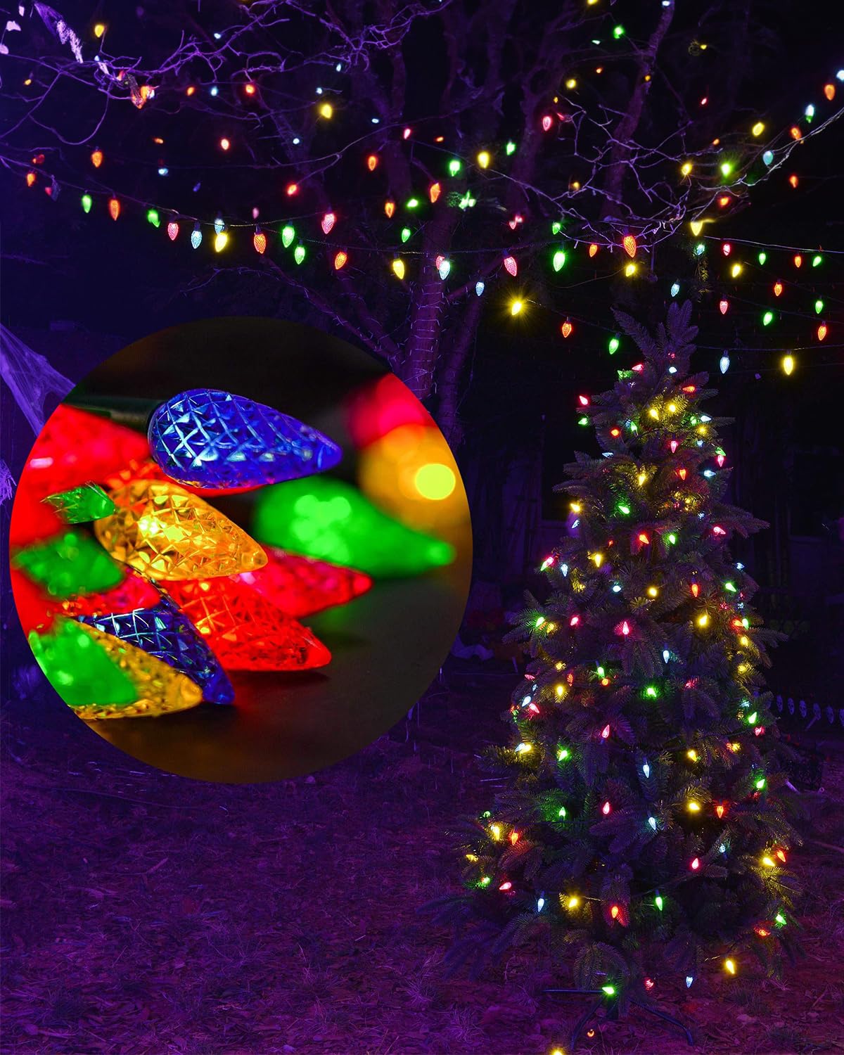C6 Christmas String Lights, 100 LED 33ft Fairy Lights with 29V Safe Adaptor, Indoor Outdoor 8 Lighting Modes for Patio Xmas Tree Wedding Party Decor, Multicolor