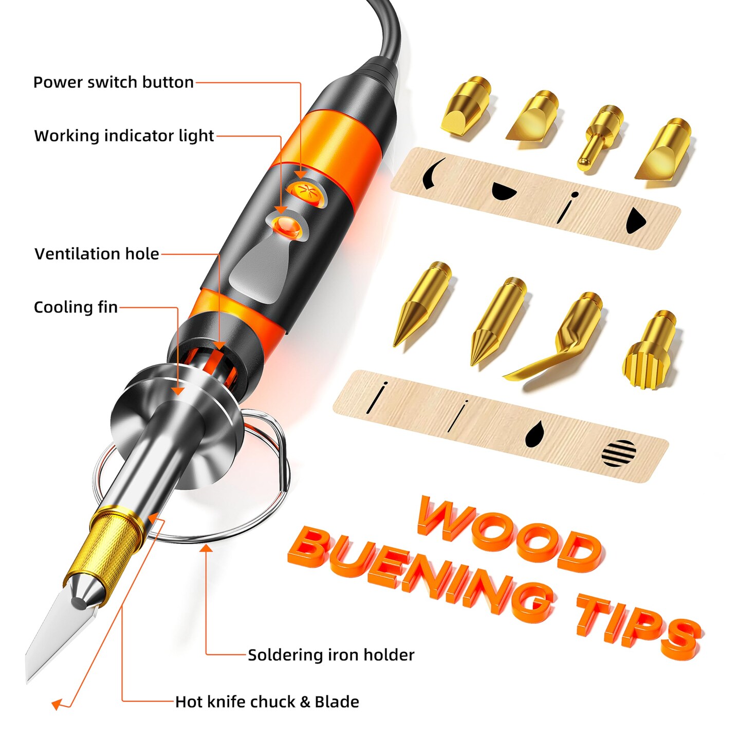 Wood Burning kit, Professional WoodBurning Pen Tool, DIY Creative Tools,Wood Burner for Embossing/Carving/Pyrography,Suitable for Beginners,Adults (orange)