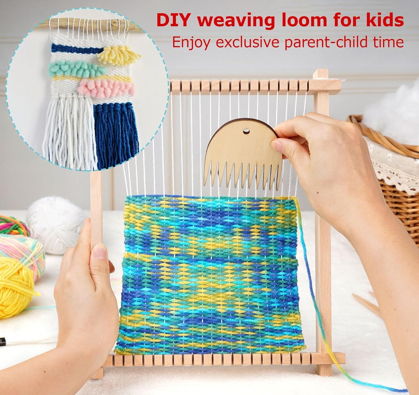 Wooden Weaving Loom for Kids,Adult and Beginners,Multi-Craft Handcraft Wooden Loom Set for Kids with Yarns