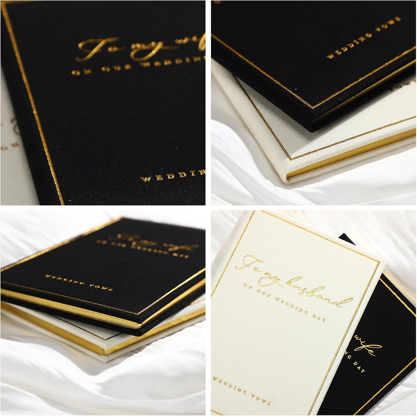 2 Pcs Vow Books to My Husband Wife Wedding Vow Book with Gold Foil Lettering Lined Page Hard Cover Vow Book Engagement Gift for Groom Newly Engaged Couple Wedding Must Have(Black-White)