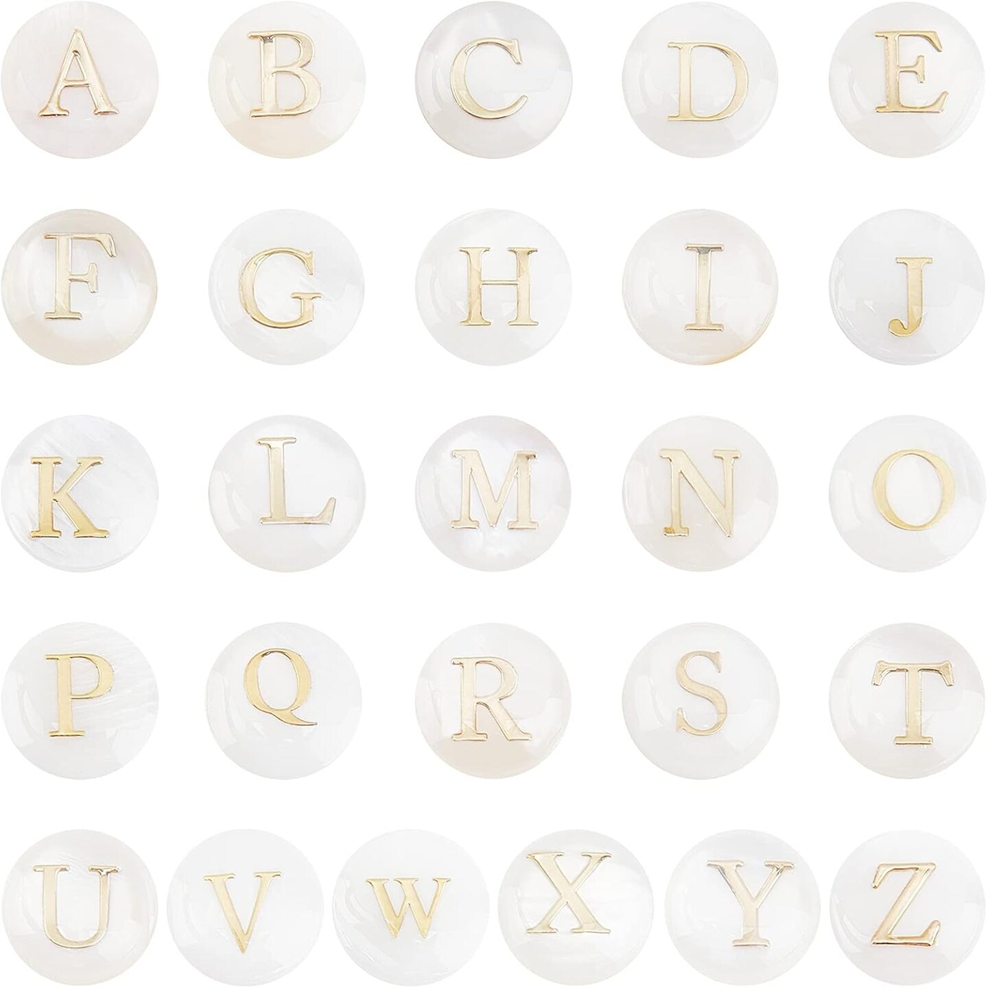 52 PCS Shell Letter Beads – A–Z Flat Round Freshwater Beads for Boho Beach Jewelry & Crafts