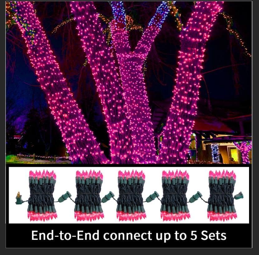 Super-Bright Extendable Pink Christmas Lights Decoration 100Lights 19.6ft UL Certified Mini Bulb String Lights Set for Outdoor Christmas Tree
