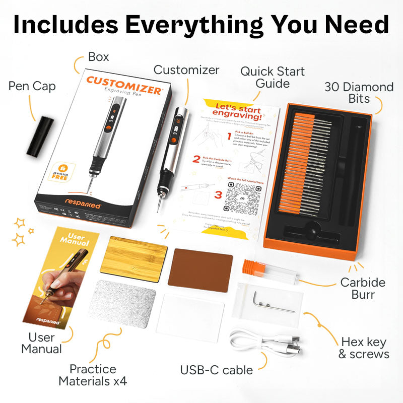 Customizer Engraving Pen by Resparked (Formerly Culiau): Ultimate Cordless Portable Tool for Artists &#x26; DIYers - Engrave 50+ Surfaces - Beginner Friendly - Rechargeable - Free 30 Bits &#x26; Mastery Guide