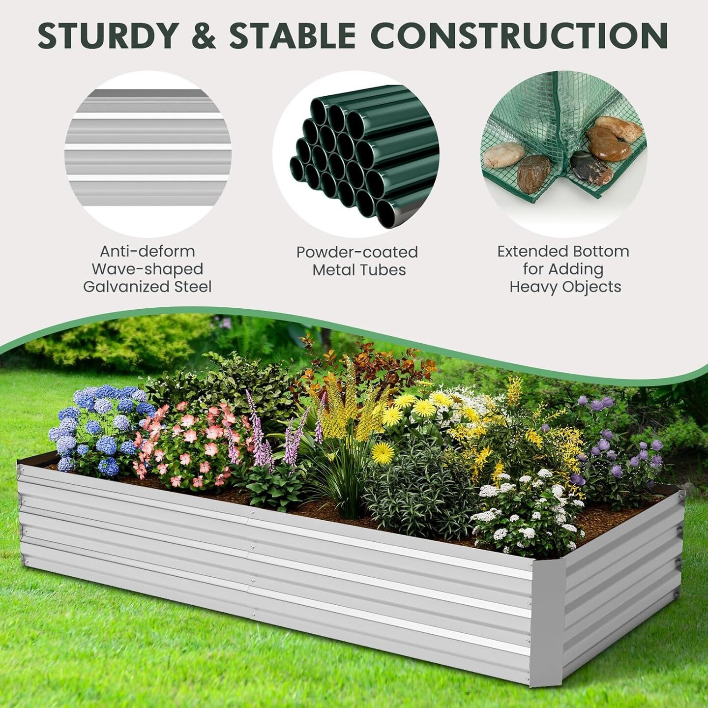 Galvanized Metal Planter Box Kit w/ 2 Large Zipper Mesh Screen Windows