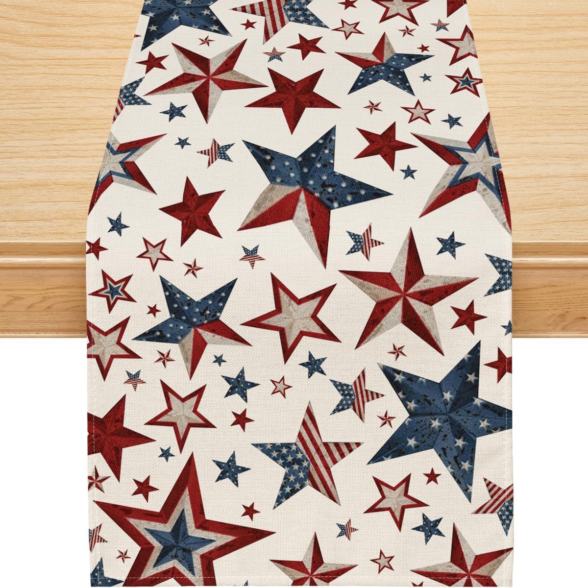 4th of July Table Runner, Stars Patriotic Kitchen Dining Table Decoration Memorial Day Home Party Decor 13x72 Inch