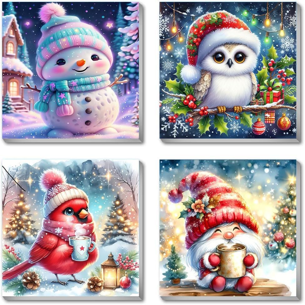 4 Pack Christmas Paint by Numbers for Kids with Frame - Ages 4-8, Paint by Numbers for Home Wall Decor (8x8 inch)