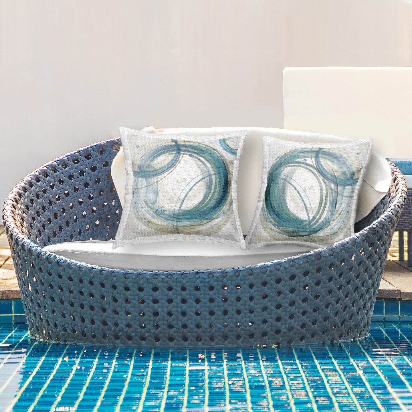 Stupell Industries Teal Circular Rings 2 Piece Outdoor Printed Pillow Set, design by Nan, 18 x 7 x 18