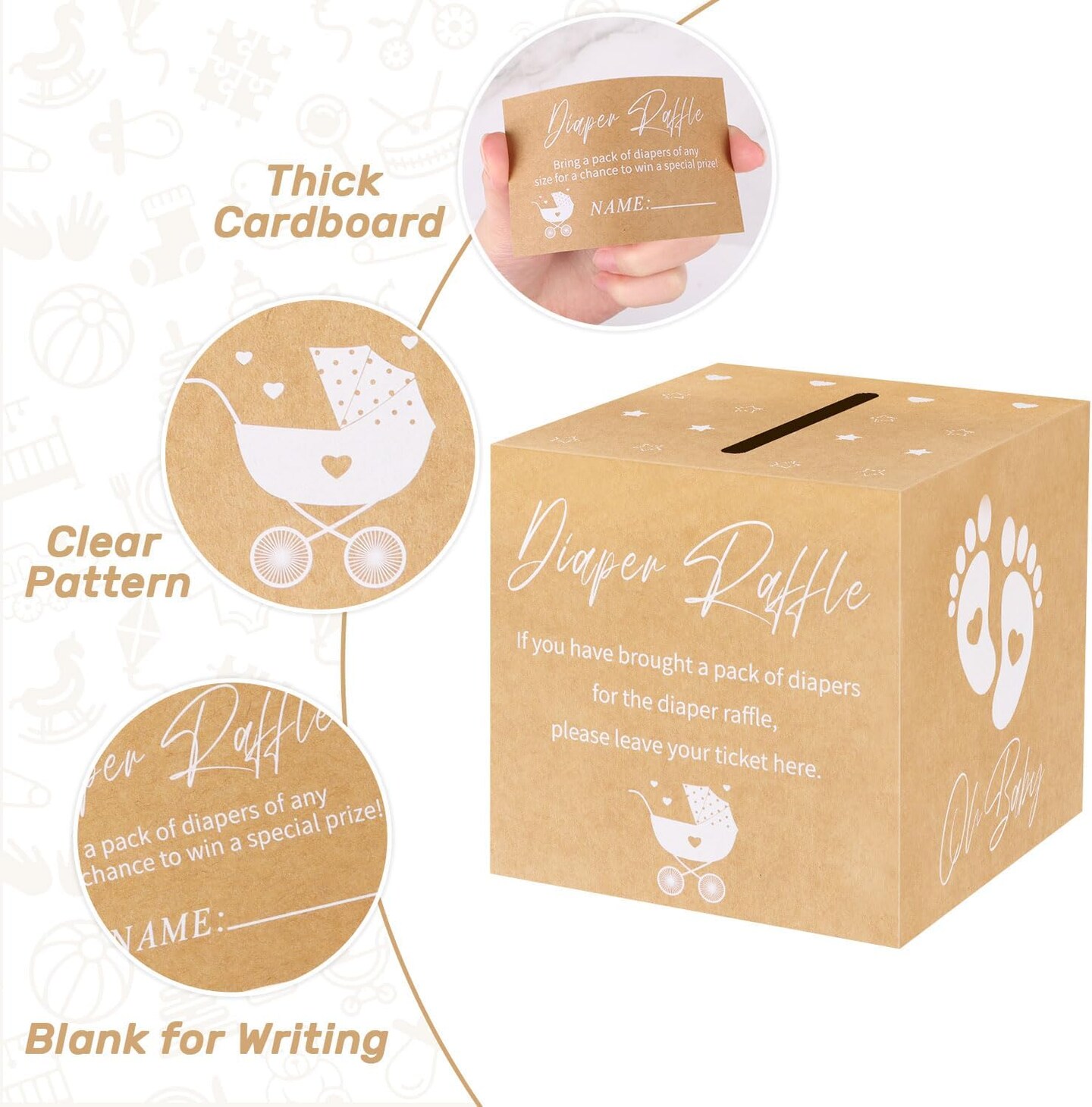 Diaper Raffle Box Set for Baby Shower Party, Gender Reveal Diaper Raffle Tickets for Baby Shower Games Invitations Diaper Raffle Cards Sign
