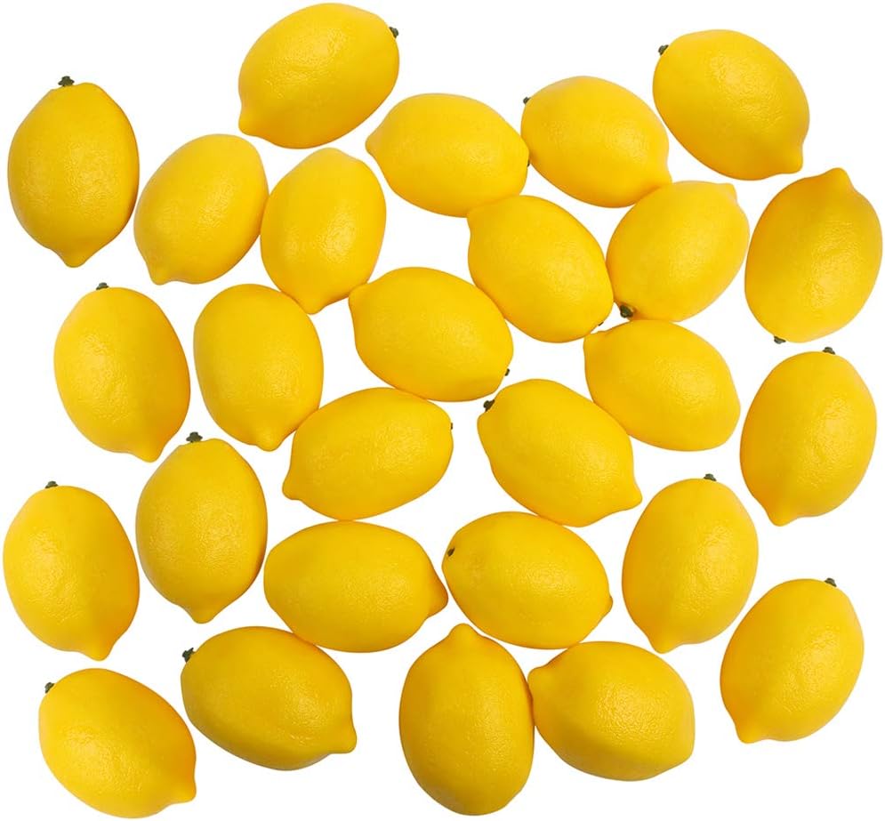 30PCS Artificial Yellow Lemons – Realistic Fake Fruit for Kitchen, Table Decor, Centerpieces, and Photography Props
