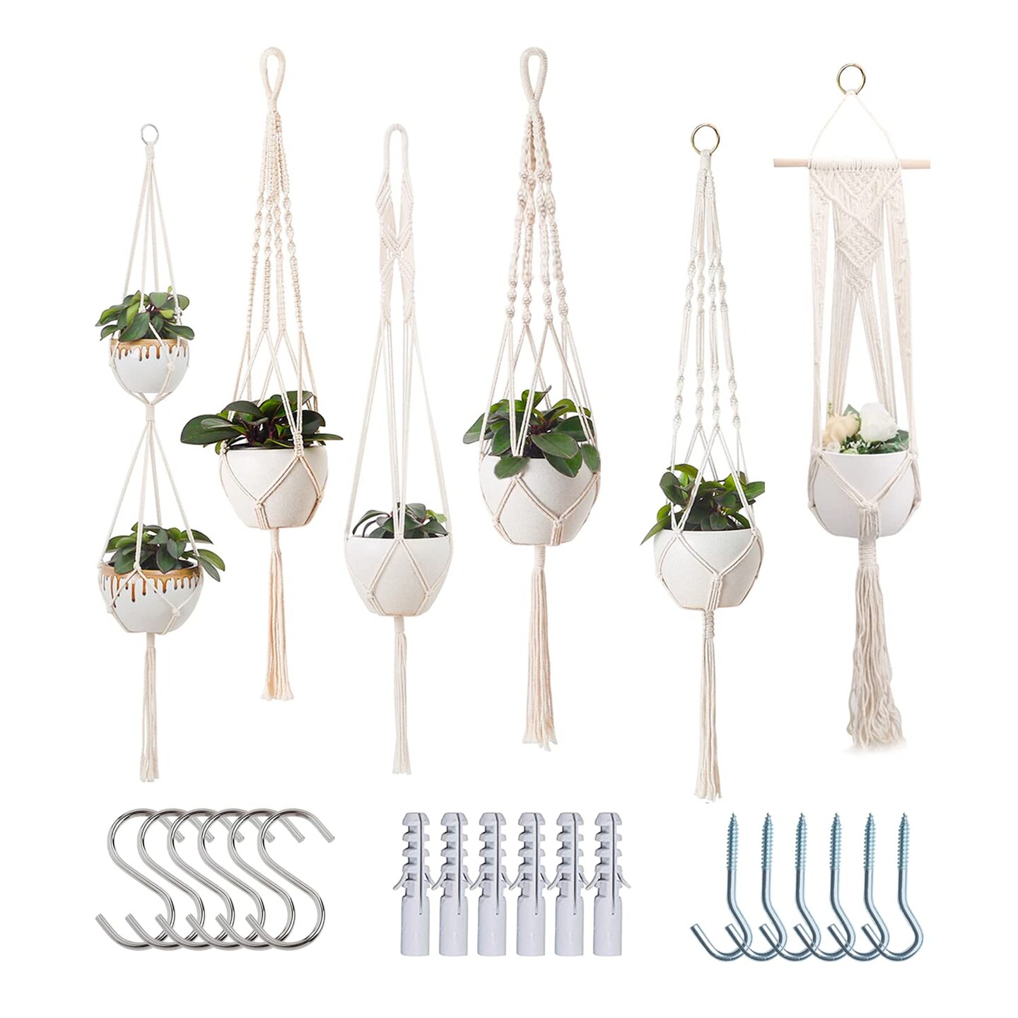 Macrame Plant Hangers Indoor Macrame Hanging Planters for Indoor Plants, 6 Pack Hanging Plant Holders Indoor Hanging, Macromay Plant Hangers for Indoor Plant Hanger, Outdoor Flower Pots Holder