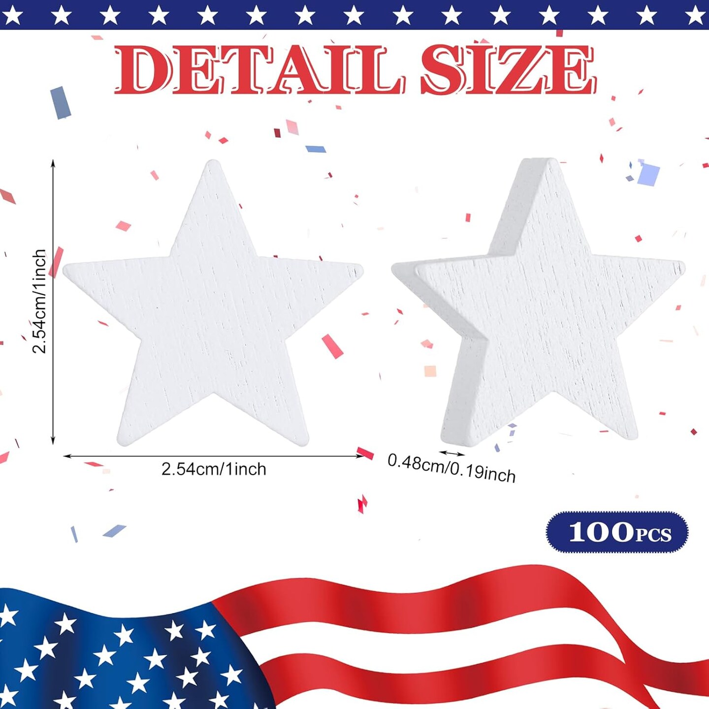 100 Pcs Small White Wooden Stars – 1 x 0.19 Inch Unfinished Wood Cutouts for Crafts, Patriotic Decorations, DIY Painting, Tiered Trays & Holiday/Christmas Décor
