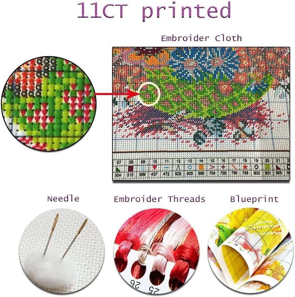 Stamped Cross Stitch Kits for Adults Beginner, Easy Counted Cross Stitch Kits Printed Butterfly Stitching Patterns
