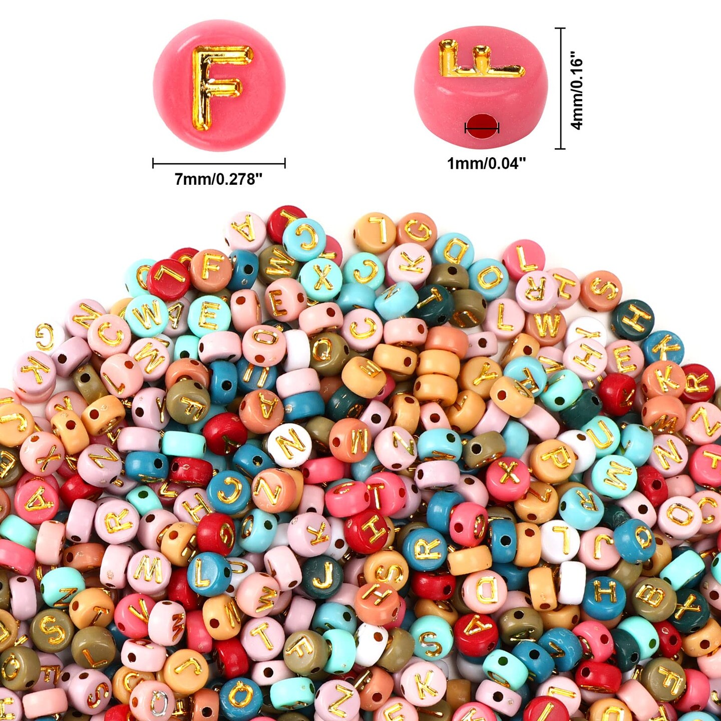 Colored Letter Beads, DECYOOL 1900Pcs 4&#xD7;7mm Colorful Gold Acrylic Alphabet Beads with 1 Roll Elastic String for Bracelet Necklace Jewelry Making Supplies