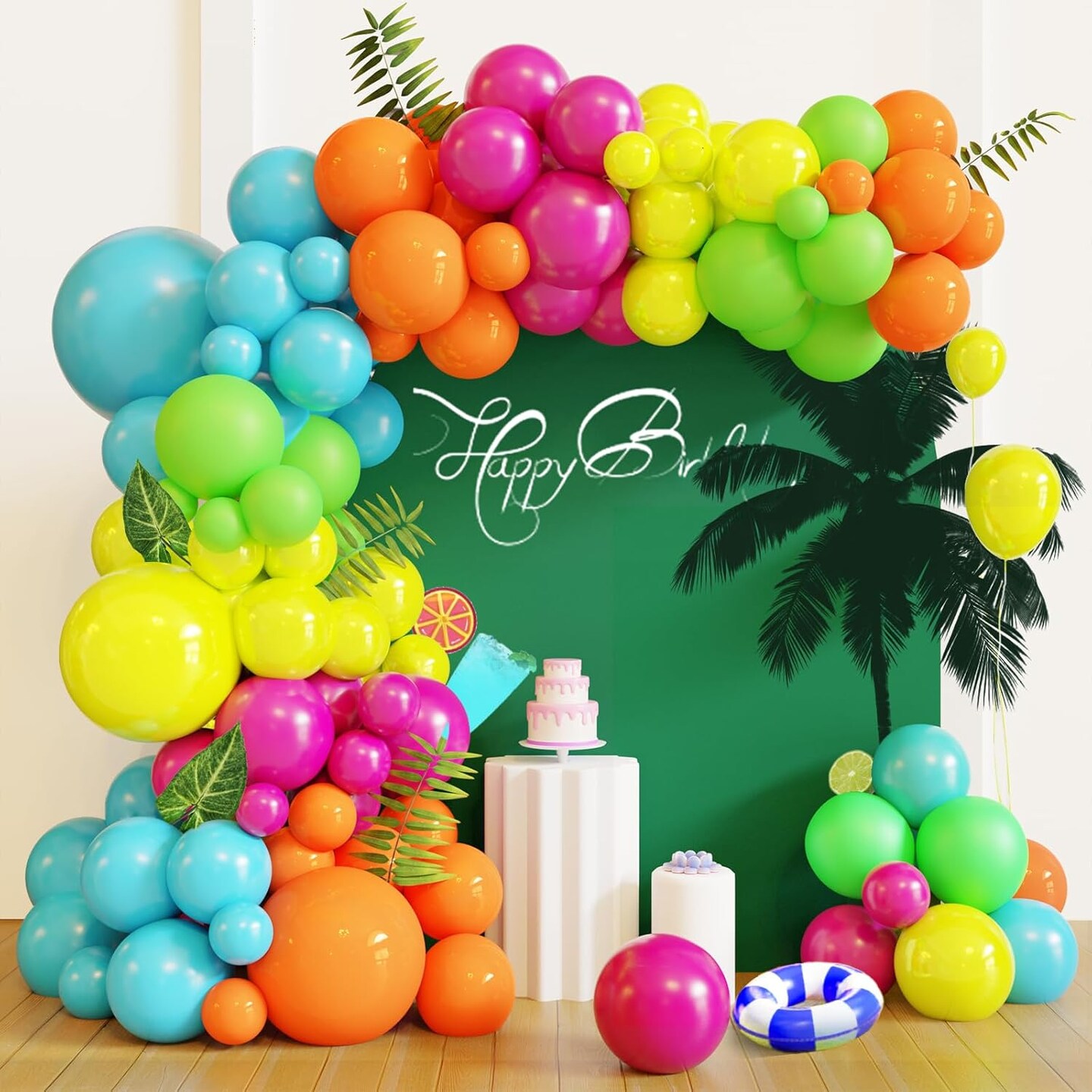 Tropical Balloon Arch Garland Kit (119pcs) – Rainbow Hawaii Balloons in Pink, Orange, Blue, Green & Yellow for Party Decorations, Wedding Backdrop, Birthday, Baby Shower & Graduation