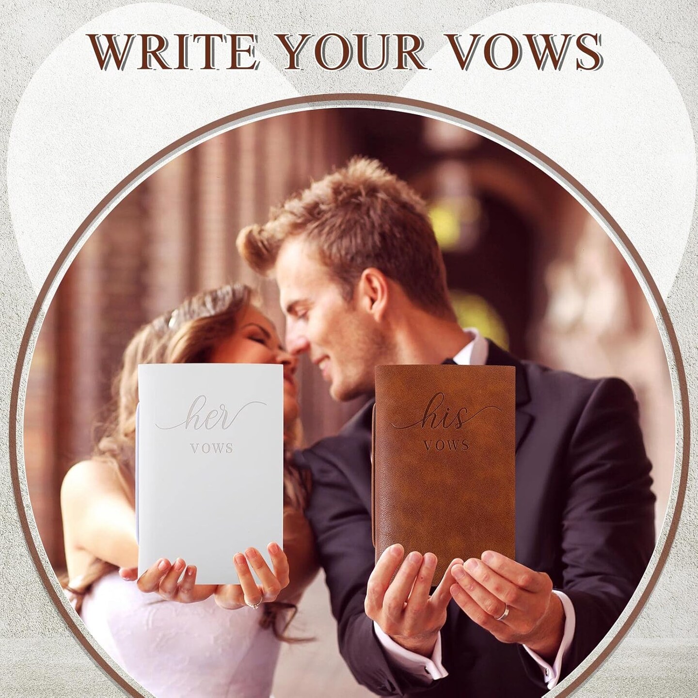 2 Pcs Wedding Vow Books His and Hers Vow Books Vow Notebook for Wedding Vows Journal Wedding Day Officiant Book 5.9 x 3.9 Inch, Bridal Shower Gifts, Wedding Keepsake, 50 Pages/Pcs (White, Brown)
