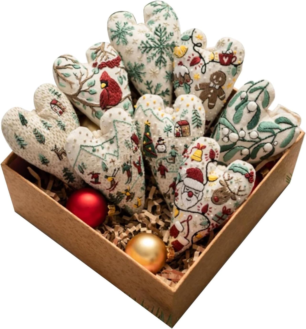 8pack Embroidery Christmas Ornament Kits, diys Heart Embroidery Christmas Decoration, Hand Embroidery Christmas Tree Hanging Ornament, Heart crosss stitchs Kits with Needles and Thread, Gifts