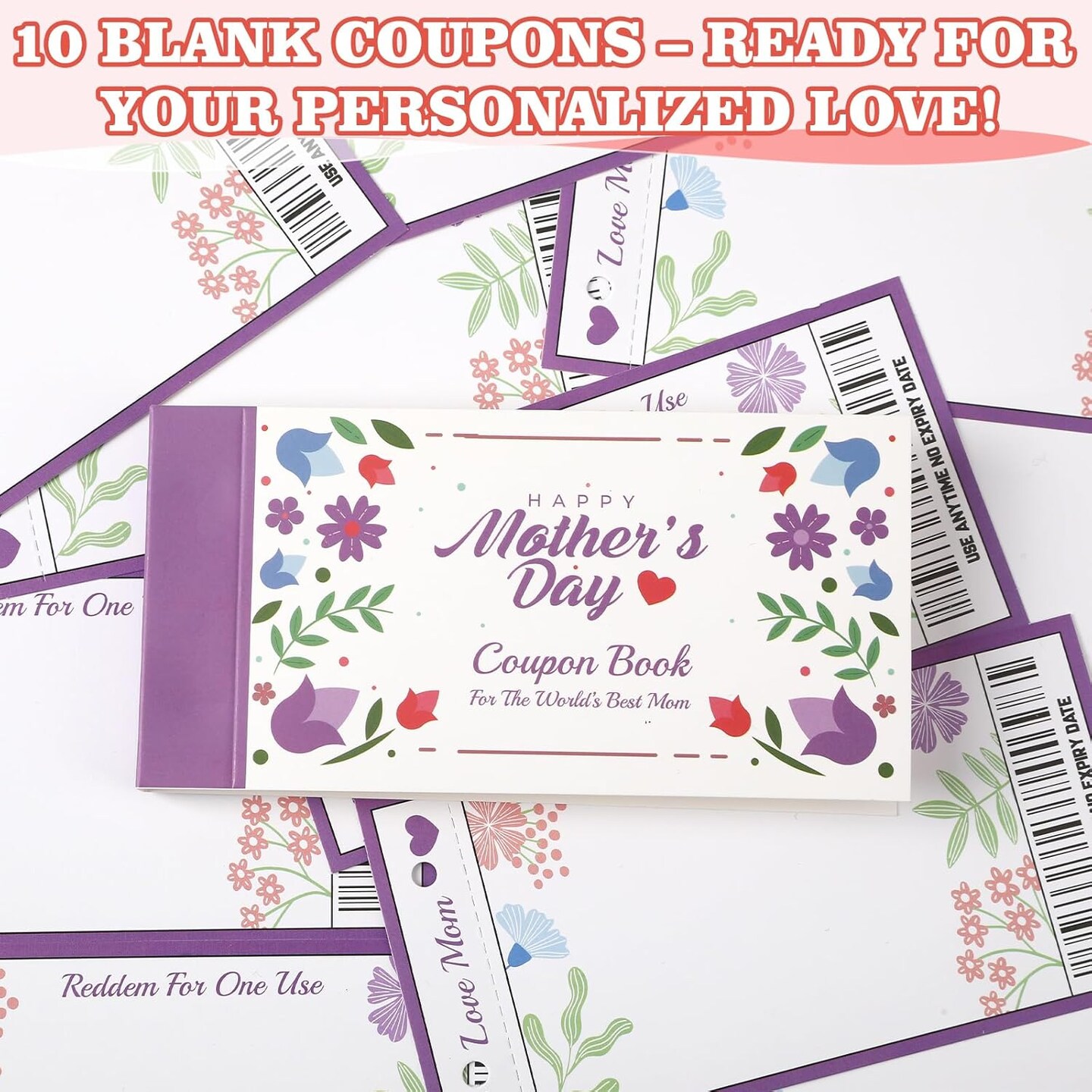 Fun Coupon Book for Mom from Daughter, Unique Mom Gifts for Mother&#x2019;s Birthday from Kids, 20 Fun Floral Vouchers + 10 Blank DIY Sheets, Thoughtful Gifts For Mother Grandmother