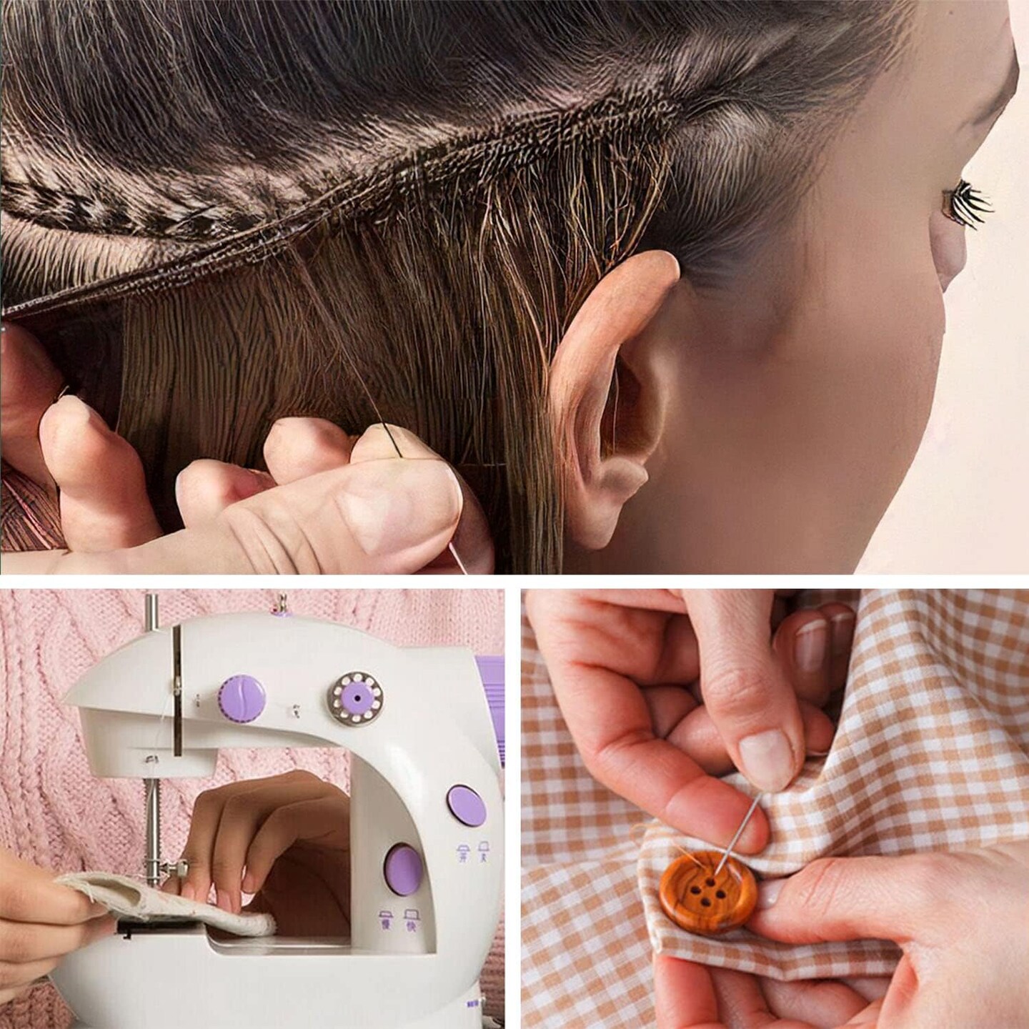 Needle and Thread for Hair Extensions 3 Rolls Hair Weave Sewing Threads with 10 Pcs C J I Shape Curved Upholstery Needles for Hand Sewing, Hair Extensions, Making Wigs DIY