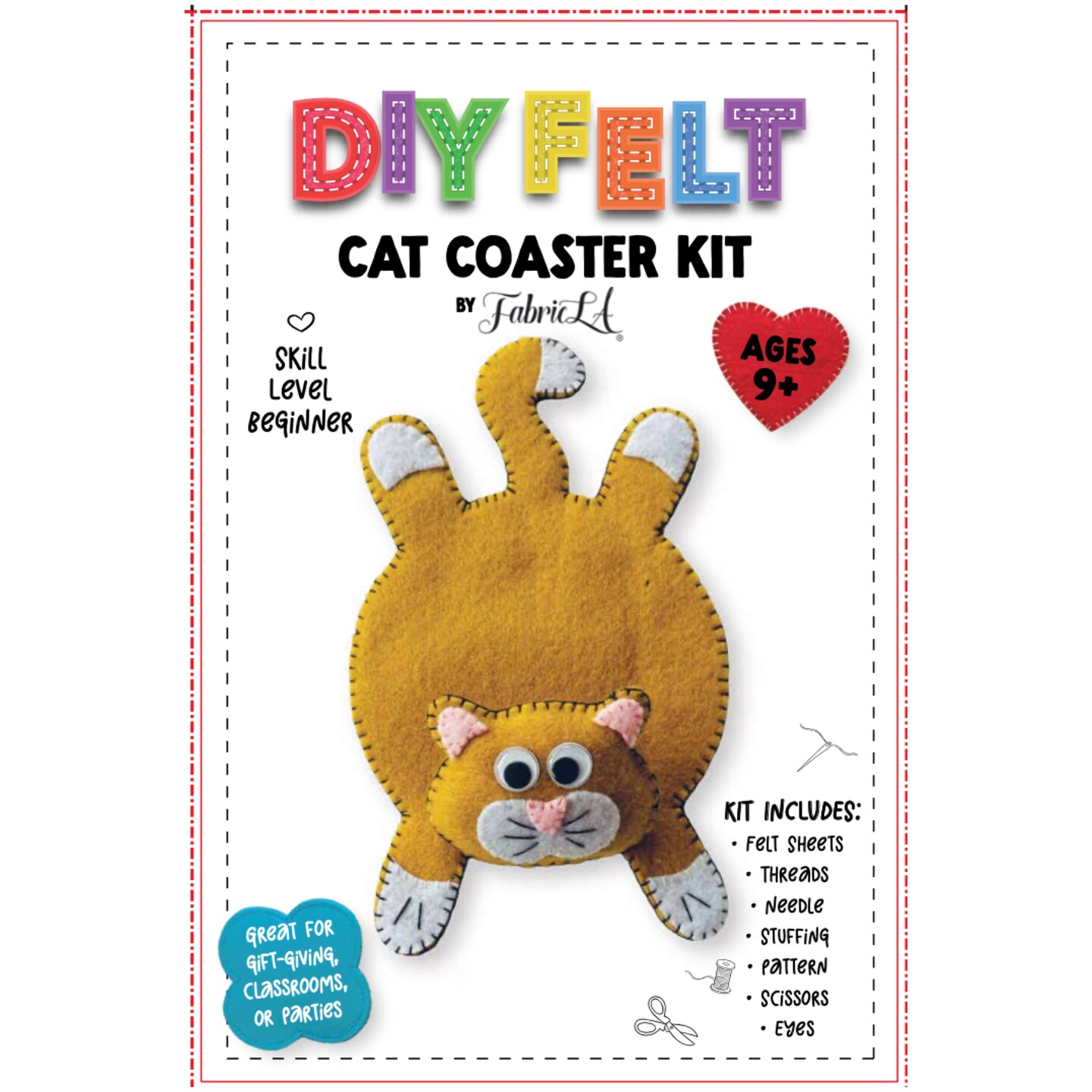 FabricLA DIY Felt Cat Coaster Kit &#x2013; Beginner Sewing Craft for Ages 9+ | All Supplies Included