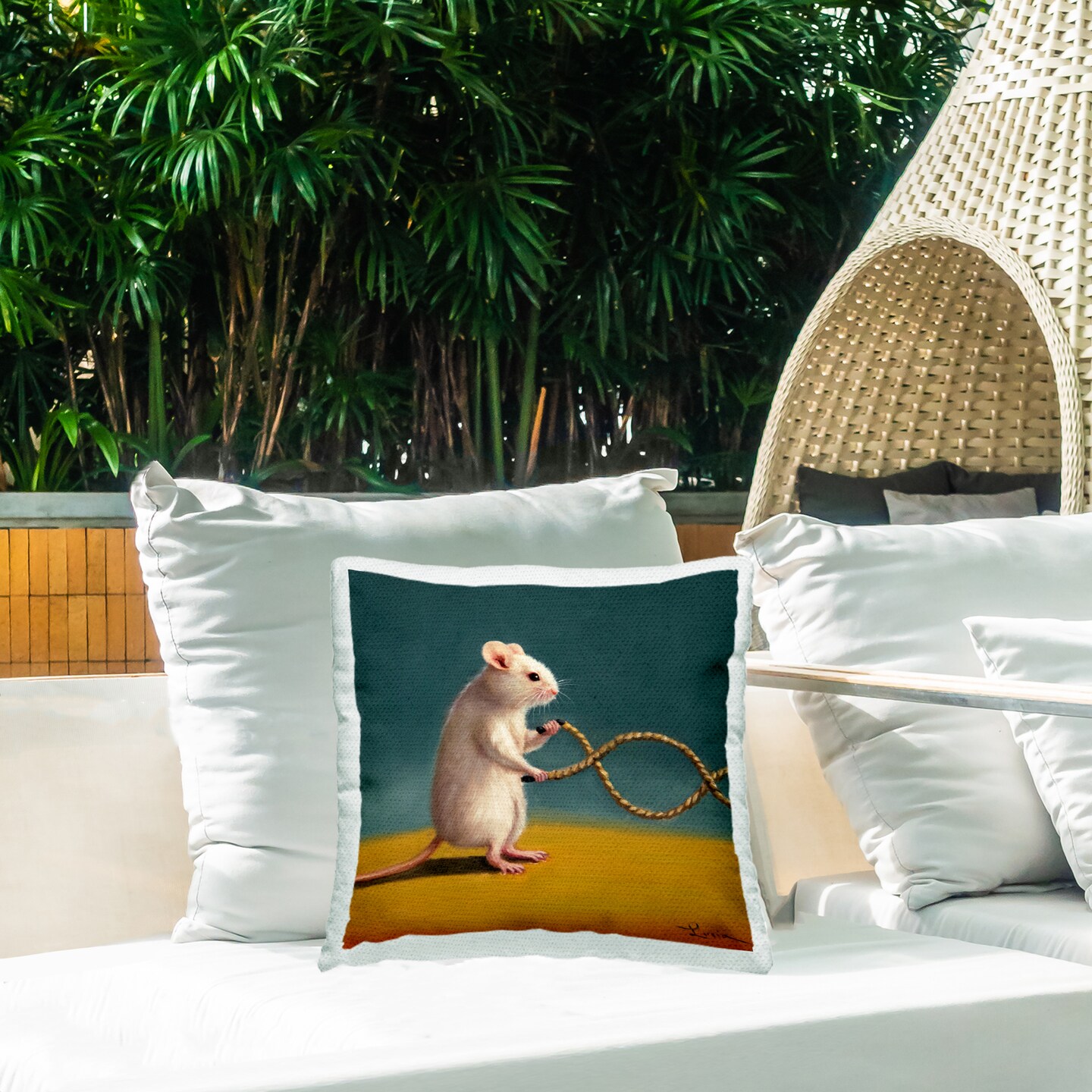 Stupell Industries Mouse Aerobics Workout Outdoor Printed Pillow, design by Lucia Heffernan, 18 x 7 x 18