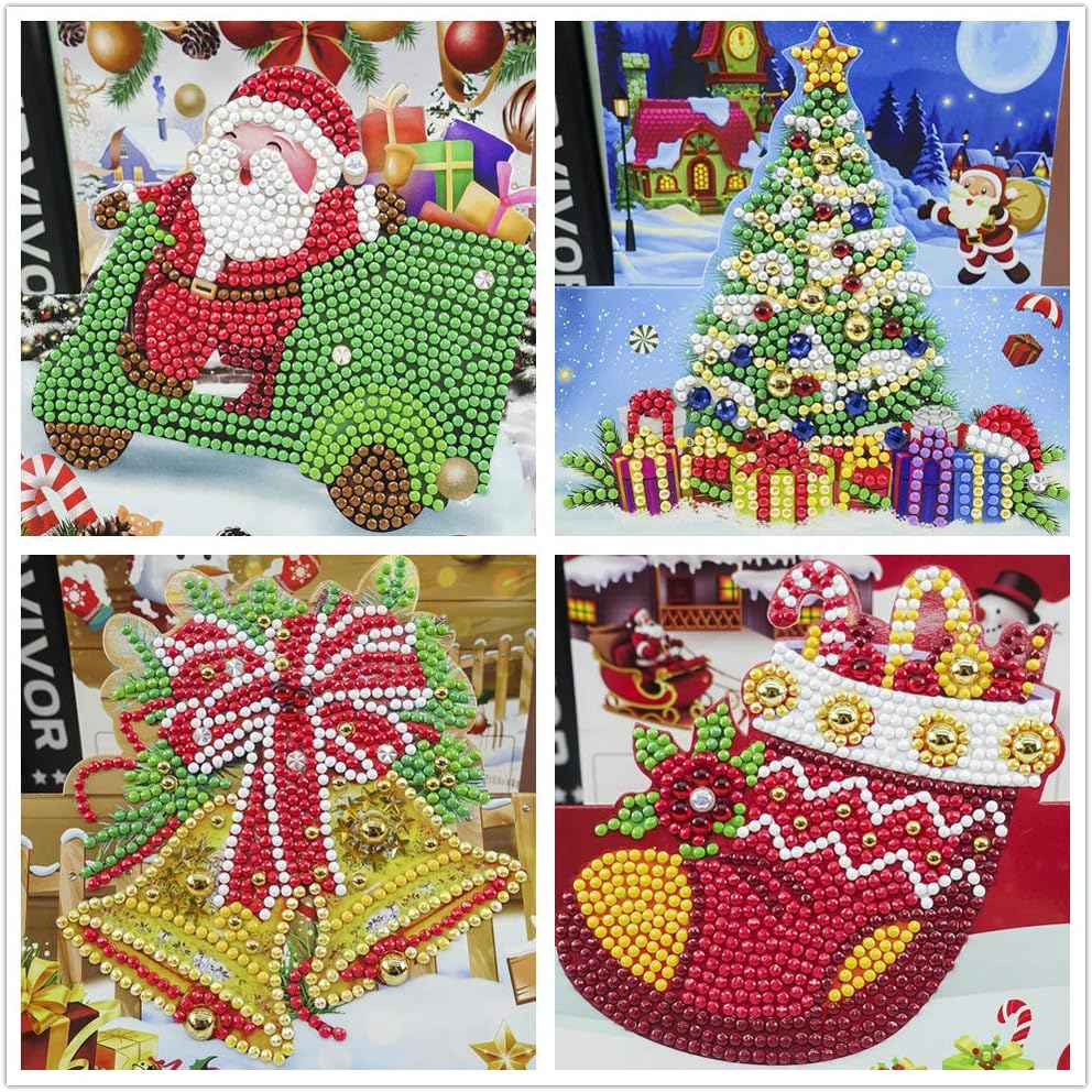 8-Pack Christmas Diamond Art Cards – 3D DIY Diamond Painting Holiday Cards for Gift-Giving & Festive Decor