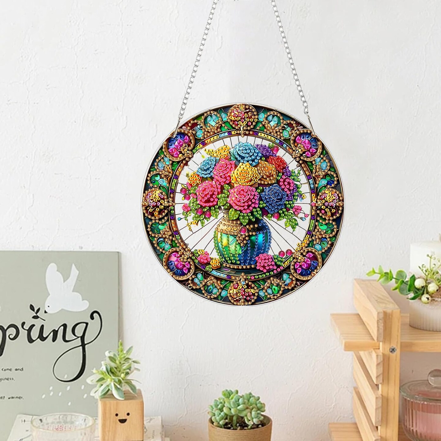 Flower Diamond Art Pendant Kit – 5D DIY Hanging Crystal Window Decoration for Adults