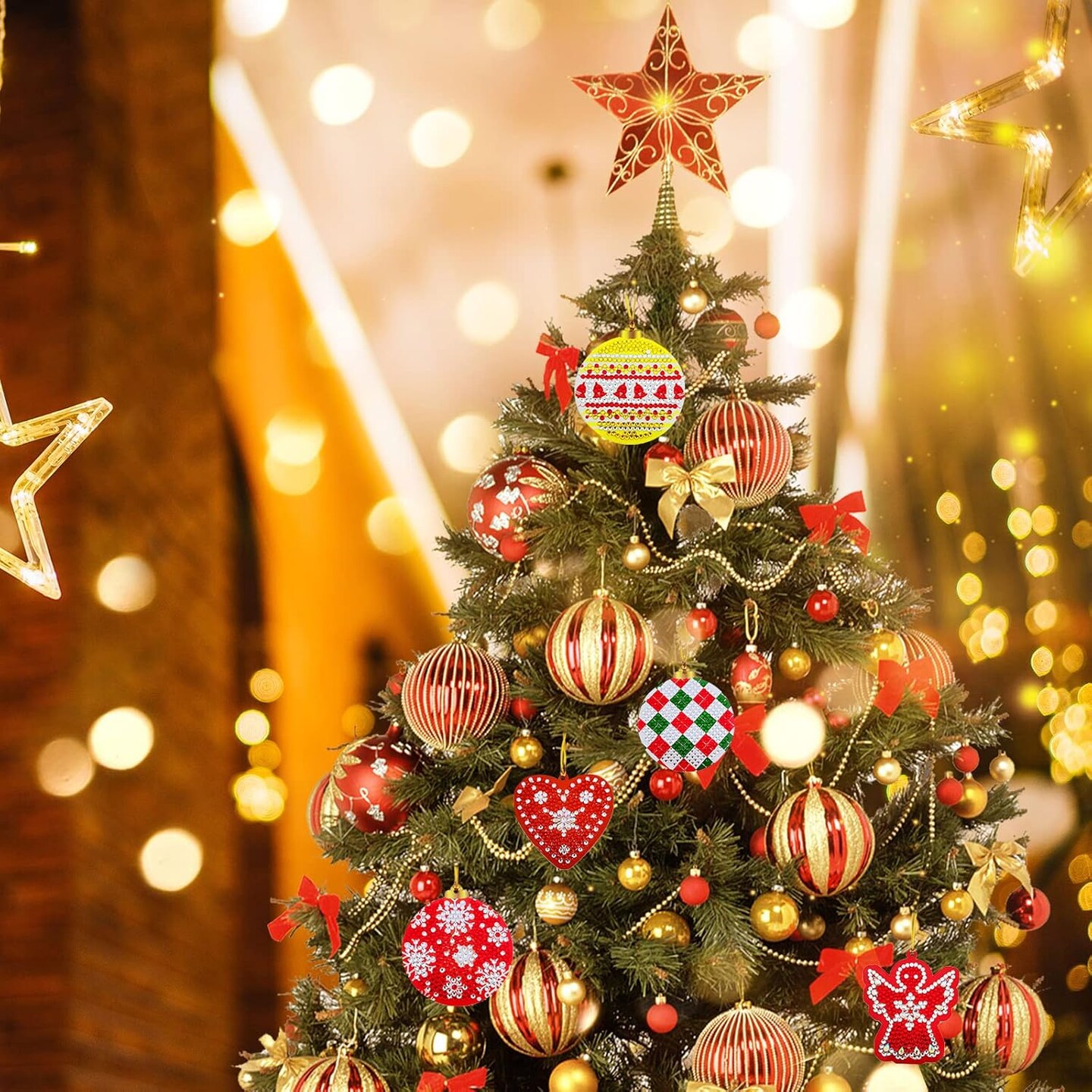 30 PCS Christmas Gem Diamond Art Painting Gift Tags Kit,5D DIY Diamond Mosaic Painting by Numbers Hanging Decoration Labels Kit,Creative Arts and Crafts Set and Handmade Gift