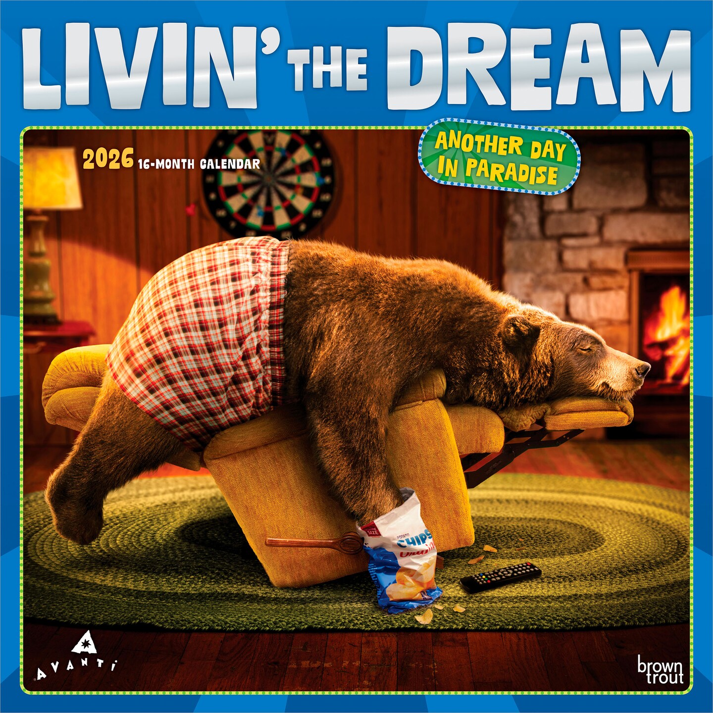 Avanti Livin' the Dream OFFICIAL | 2026 12 x 24 Inch (Hanging) Monthly Square Wall Calendar | Foil Stamped Cover | Plastic-Free | BrownTrout | Motivation Inspiration Funny