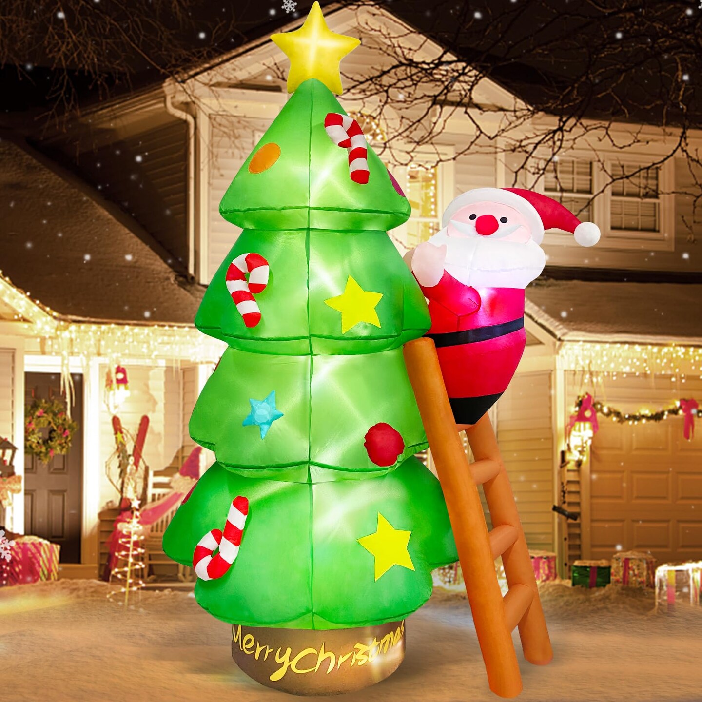 7 FT Christmas Inflatable Tree with Santa Claus Outdoor Decorations, Christmas Inflatables Tree Blow Up Yard Decoration Build-in LEDs Lighted D&#xE9;cor for Xmas Holiday Outside Garden Lawn Patio