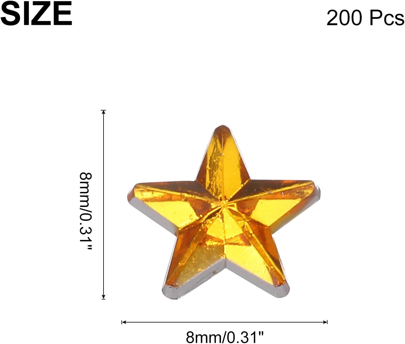 200PCS Acrylic Star Rhinestone 8x8mm Flat Back Plastic Gems for Craft Bead Face Painting Costume Jewelry Making, Gold