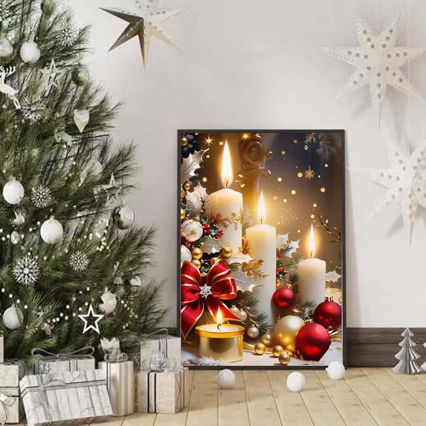 Christmas Diamond Art Kits for Adults, Christmas Candle Diamond Painting Kit for Beginner, DIY 5D Full Diamond Christmas Diamond Painting Gemstone Kit 8 * 12 Inch