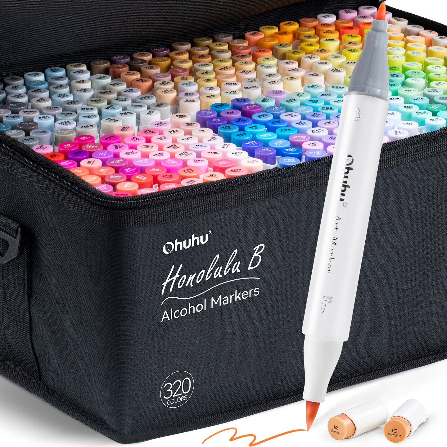 Ohuhu 320-Color Alcohol Markers - Brush &#x26; Fine Dual Tips - Honolulu B Series