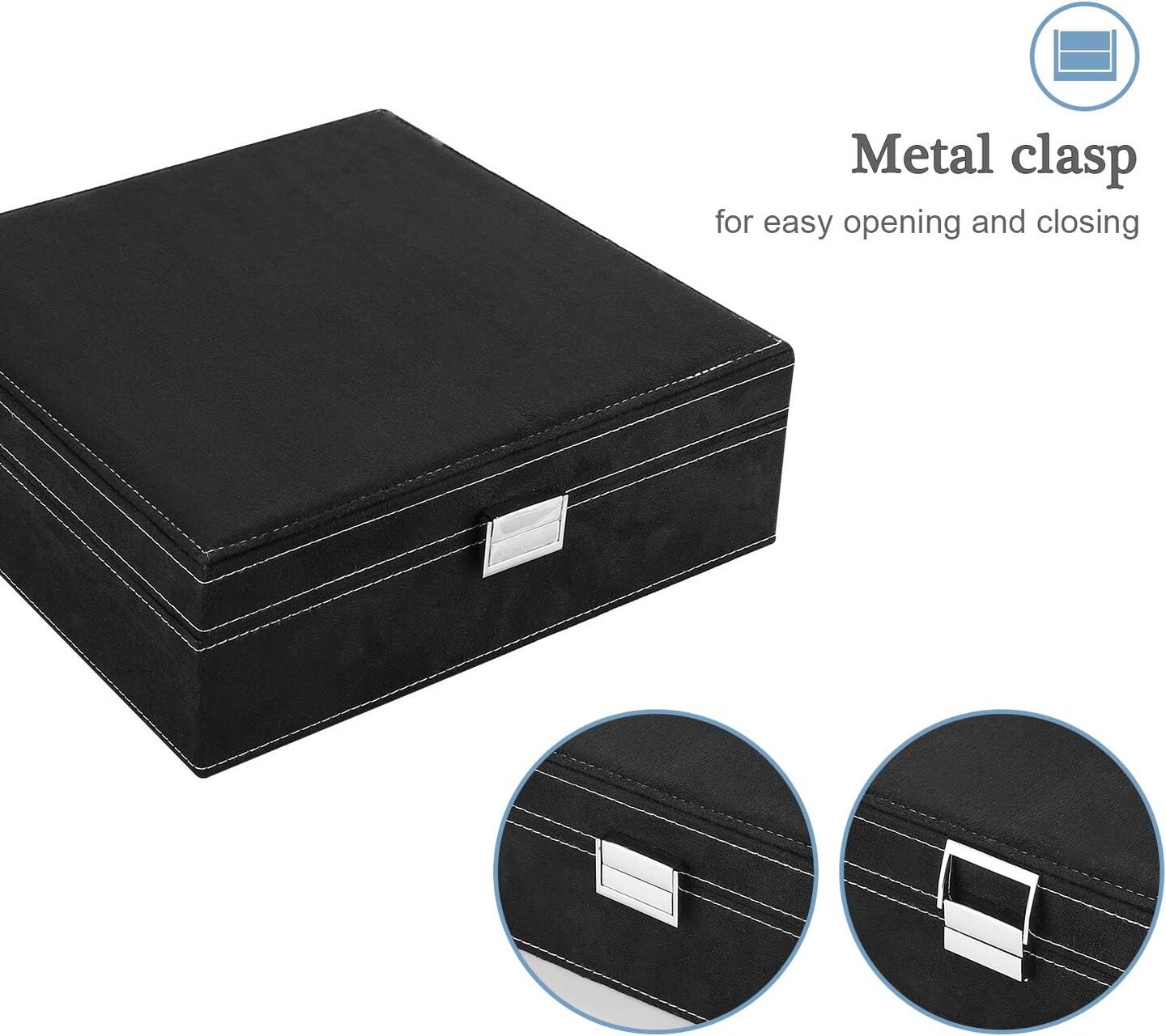 Velvet Jewelry Box Organizer for Women, 2 Layer Jewelry Display Storage Holder Case for Necklace Earrings Bracelets Rings -Black