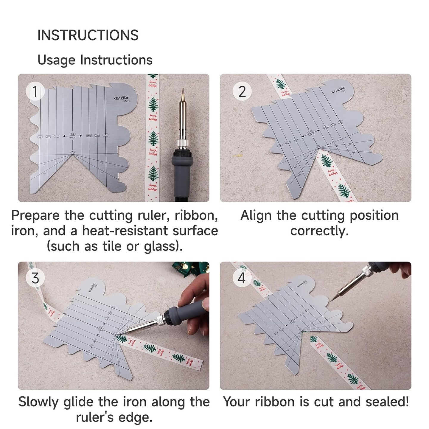 Kearing Cutting Edge Ruler with Measurements - Aviation-grade Aluminum Cutting Ruler for Cutting and Sealing Fabric Ribbons, Perfect for Quilting and Crafting
