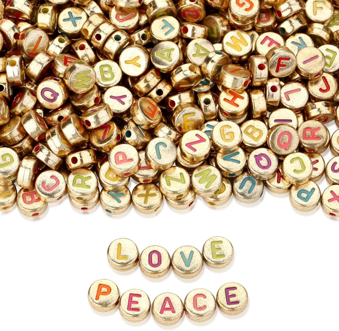 1500 PCS Gold Round Letter Beads (4×7mm) – Colorful A–Z Acrylic Beads for Bracelets & Jewelry Making
