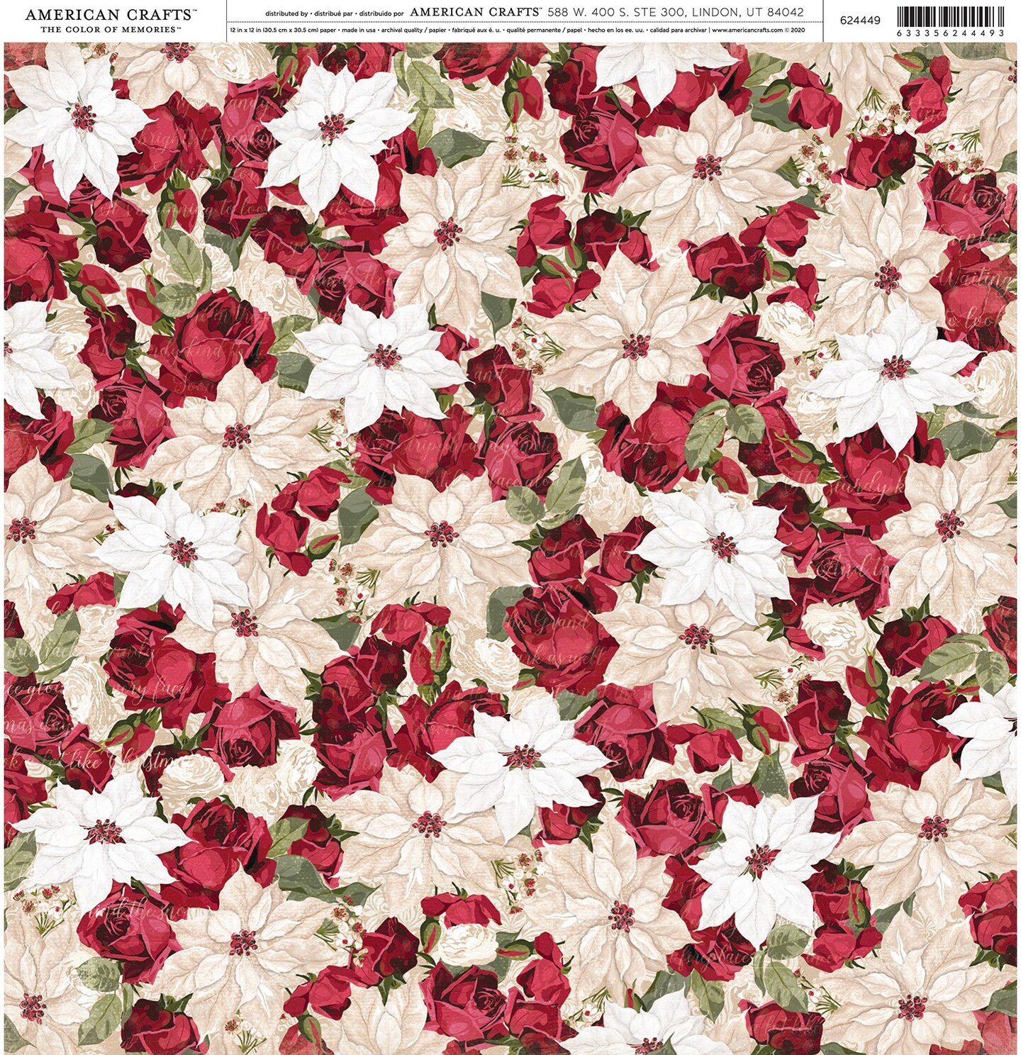 American Crafts Patterned Single-Sided Cardstock 12&#x22;X12&#x22;-Poinsettia