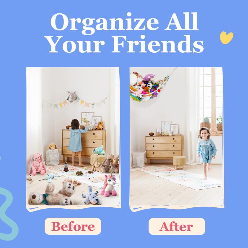 Stuffed Animal Hammock | Corner Hanging Organizer, Toy Storage, Stuffed Animal Storage | Easy to Hang Plushie Net w/Included Anchors &#x26; Hooks | Cute Room, Bedroom &#x26; Home Decor (White)
