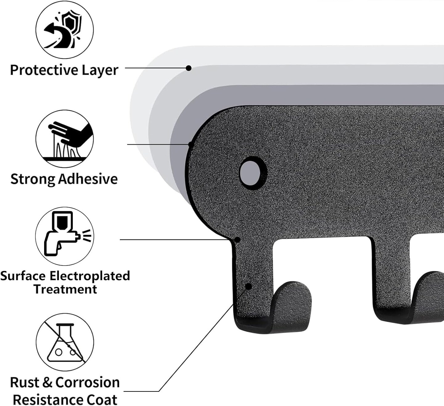 2 Pack Key Holder for Wall,Key Hooks with 6 Hooks,Key Rack Self Adhesive, Key Rack Wall Mount for Wall No Drill for Living Room, Kitchen, Bathroom, Garage (Black)