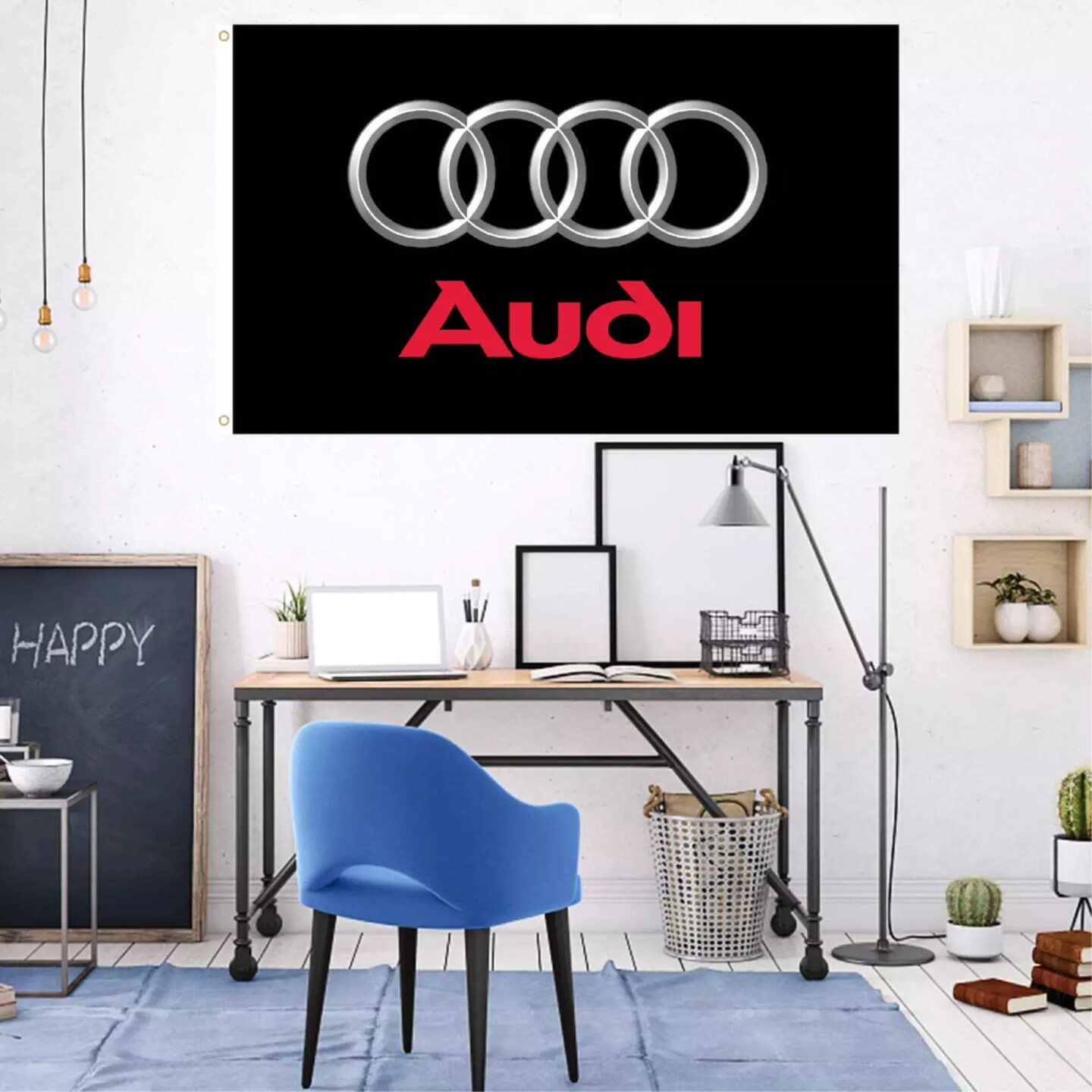 Audi Racing Car Logo Flag 3x5FT Banner Black Garage Wall Banner