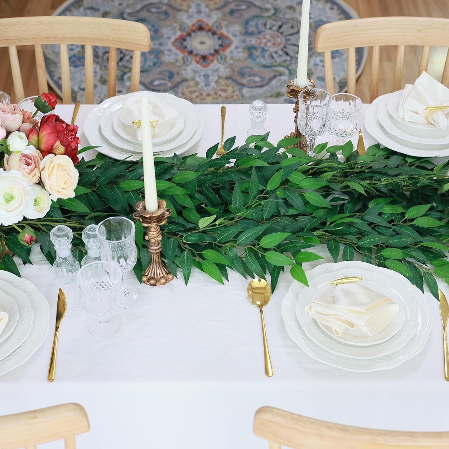 6.5 ft Artificial Italian Ruscus Vine Garland – Faux Greenery with Silk Leaves for Table Centerpieces, Home, Room, Wall & Wedding Arch Décor