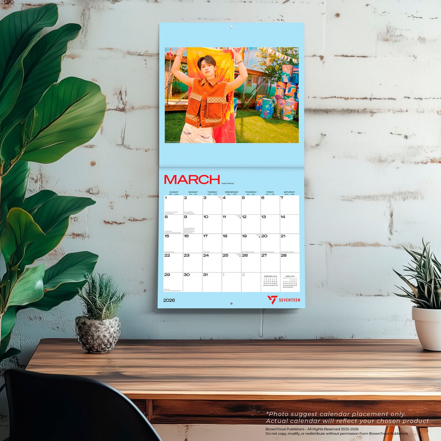 Seventeen OFFICIAL | 2026 12 x 24 Inch (Hanging) Monthly Square Wall Calendar | Plastic-Free | BrownTrout | K-Pop SVT Music Boy Band