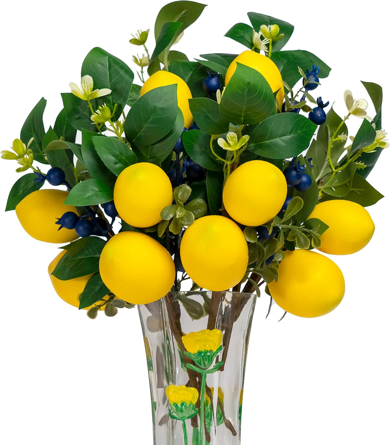 12" Artificial Lemon Blueberry Branches, Lemon Blueberry Stems for DIY Holiday Decorations and Wedding Flower Arrangements (Pack of 6)